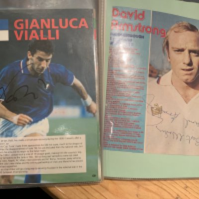 Full Size Signed Football Magazine Pictures: Large colour pictures removed from magazine pictures with some 60s and 70s players but mainly 80s and 90s. Includes Vialli, McLintock and Steve Bull. (80)