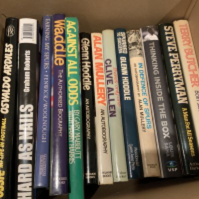 Tottenham Signed Football Book Collection: Autographed undedicated books by Ardiles, Roberts, Waddle, Mabbutt, 2 different Mullery, Allen and Hoddle. Dedicated books of Fenwick, Hoddle and Perryman. C/W undedicated signed books of Saha and Butcher. (13)