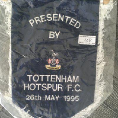 1995 Singapore v Tottenham Exchange Football Pennant: Played on 26 5 1995. Very large pennant measuring 19 inches high with Tottenham embossed badge to centre and date of match. Not commercially available.