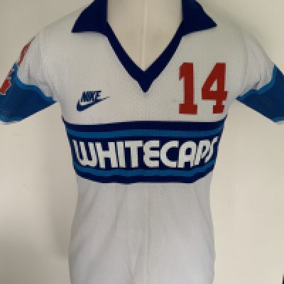 Vancouver Whitecaps 1982 Match Worn Football Shirt: Excellent condition very rare home airtek style shirt made by Nike. Number 14 to front, rear and sleeves. Both sleeves have the Canadian flag. Medium size attractive shirt has Taylor to rear. The NASL dissolved in 1984 with many participating teams going the same way. COA from Alan Taylor.
