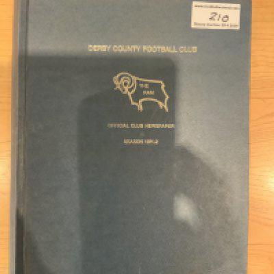 71/72 Derby County Complete Bound Home Football Programmes: Derby were champions this season and issued a newspaper style programme. Official large binder holding official good condition unwritten home programmes with 30 programmes to include Championship Souvenir and Texaco Cup Final.