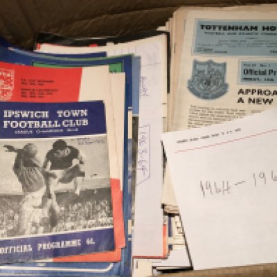 Tottenham Football Programme Collection: Stunning condition with the benefit of many reserves and youth programmes. Aways include 12 different from 60/61, 67/68 Charity Shield, Hadjuk, 62/63 Rangers, Athletico Madrid final. Homes run from 61/62 to the early 80s and must be near complete. C/W 15 Spurs handbooks. (2 boxes)