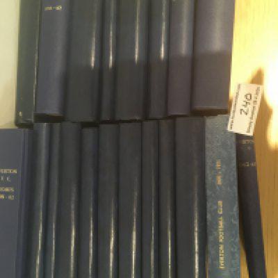 Everton Bound Volumes Of Football Programmes: Includes 62/63 then a run from 69/70 to 77/78, 79/80 81/82 and a further run from 83/84 to 87/88 and 3 more duplicates. First team homes with covers. (20)