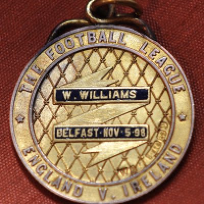 Billy Williams West Brom 1898 Football League Medal: 9ct gold medal for match which ended Irish League 1 Football League 5 played in Belfast. Stunning medal has his name on and date of match.