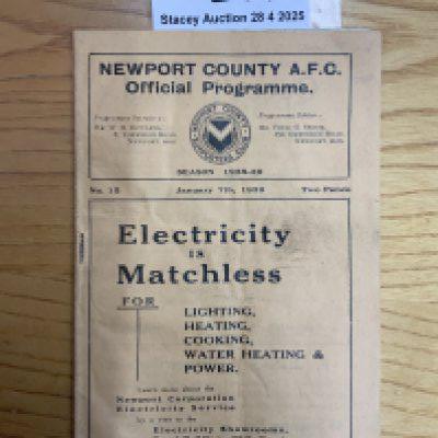 38/39 Newport County v Walsall Football Programme: Good condition with no team changes.