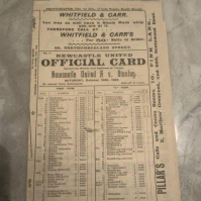 1898 - 1899 Newcastle United A v Stanley Football Programme: Excellent condition with no team changes. Nice first team group picture to rear. Tiniest piece missing from border.