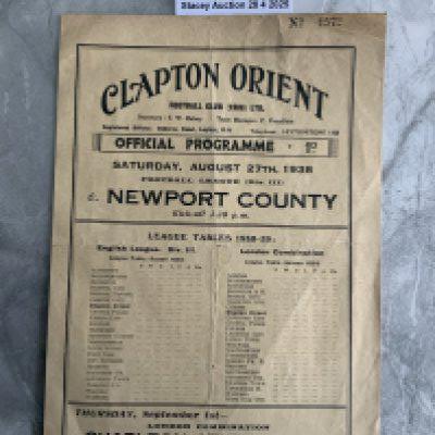 38/39 Clapton Orient v Newport County Football Programme: Good condition Division Three programme with no team changes. Fold.