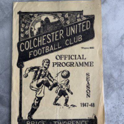 47/48 Colchester United v Charlton Reserves Football Programme: Good condition with no team changes. Friendly dated 25 10 1947.