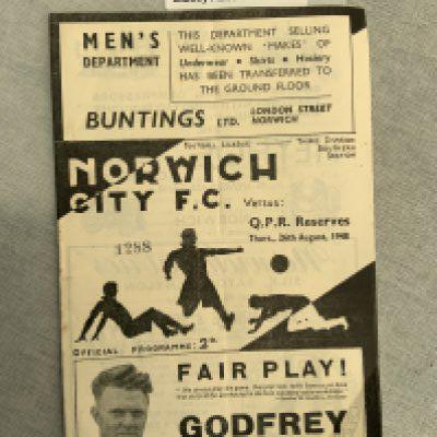 48/49 Norwich City v QPR Reserves Football Programme: Very good condition with score to team page. Football Combination.