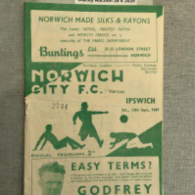 47/48 Norwich City v Ipswich Town Football Programme: Very good condition with pencilled team changes.