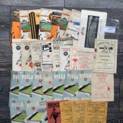 1940s + 1950s Football Programmes: Some nice programmes to include 46/47 Stoke v Aston Villa, Brentford v Derby, 47/48 Blackpool v Chelsea, 3 x Wolves 46/47 homes, 8 x 49/50 Aston Villa homes. A further 15 mainly early 50s homes. Mixed conditions. (30)