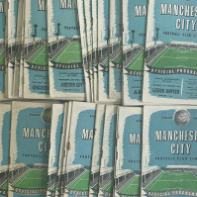 1950s Manchester City Home Football Programmes: Complete sets of 21 homes from seasons 57/58 + 58/59 to include Manchester United Leeds and Chelsea. Good with some staple rust. (42)