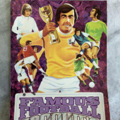 Burmah Oil Famous Football Trophies: Rare set featuring Gordon Banks holding the World Cup to cover of empty album. In each original packet is a full set of the 12 trophies which are not stuck into album.