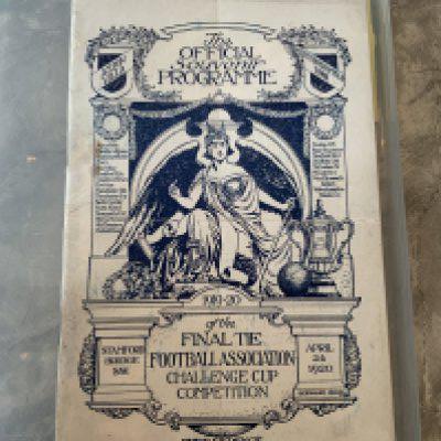 1920 FA Cup Final Football Programme: Aston Villa v Huddersfield Town played at Chelsea. Excellent condition now after professional clean and repair to staple area. No team changes. The first FA Cup played at Chelsea and also the first after World War One. Receipt from 2023 for over 2k.