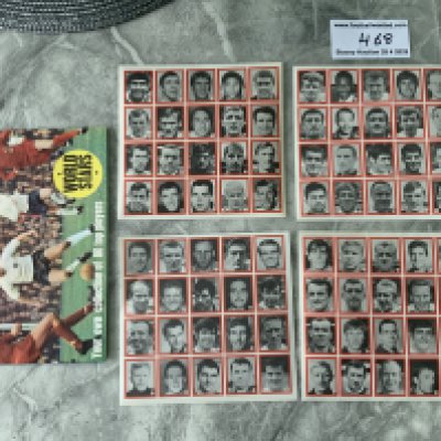 Charles Buchan Complete Uncut Football Stickers: 4 uncut sheets of 20 small World Stars cards plus excellent condition empty album.