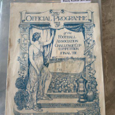 1922 FA Cup Final Football Programme: Preston v Huddersfield Town played at Chelsea. Very good condition now after professional clean and repair to staple area. No team changes. The last FA Cup played at Chelsea before Wembley took over for the next 77 years. Receipt from 2021 for nearly 2k.