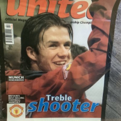 David Beckham Manchester United Advertising Poster: 66 x 50 cm poster advertising the Manchester United Official Magazine featuring a young David in Man Utd kit.