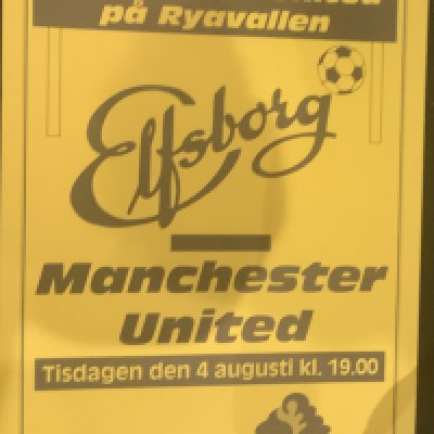 Manchester United Football Match Advertising Posters: Very large train company posters for home matches in the Millennium and an International at Old Trafford. Small away friendly match at Elfsborg and a Guinness Soccer 6 tournament at Manchester. Light duplication. (17)