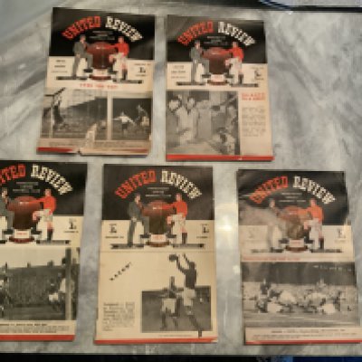 Manchester United Home Football Programmes: 48/49 Portsmouth, Liverpool, 49/50 Stoke, 50/51 Derby, Arsenal poor. Good unless stated. (5)