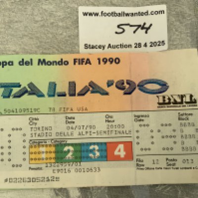 1990 World Cup Semi Final Football Ticket: England v West Germany played in Torino on 4 7 1990. Good condition with folding.