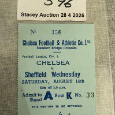 50/51 Chelsea v Sheffield Wednesday Football Ticket: Excellent condition league ticket dated 19 8 1950. Writing to rear.