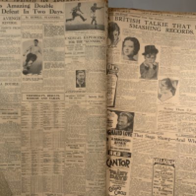 1931 - 1933 Athletic News Bound Volume Of Sport Magazines: From August 1931 to March 1933 and there are also issues of the Liverpool Echo and Sunday Express Sport. Every volume covers football including the Everton v Manchester City FA Cup final. Great features on Arsenal winning the Championship and England v Scotland. Other sports include Harold Larwood showing you how to bowl at cricket. Large format heavy bound volume with numerous cut outs missing and damage.