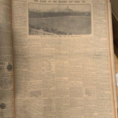 1914 - 1915 Athletic News Bound Volume Of Sport Magazines: From August 10th 1914 outbreak of war to May 10th 1915 and we believe this is a complete run of the weekly newspaper. Every volume covers football including the FA Cup final and semi final previews. Great features on Brighton, Manchester City, Chelsea v Newcastle FA Cup with a Chelsea team picture plus Millwall v Bolton and Inter League match at Highbury. Other sports included. Large format heavy bound volume.