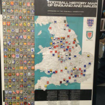 Bartholomews Framed Football History Map: Depicts all the Football League grounds and badges in the early 70s on a map of England. Nice item measuring 32 x 42 inches. Instructions to sell.