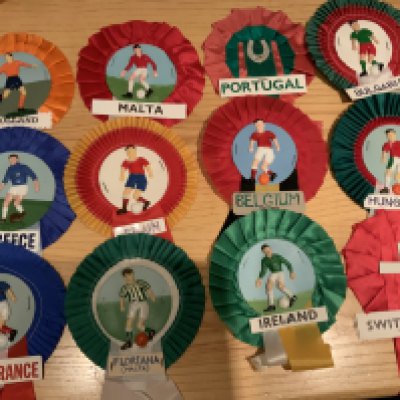 International Club Football Rosettes: Good condition to include Belgium Malta France and Spain Excellent. (22)