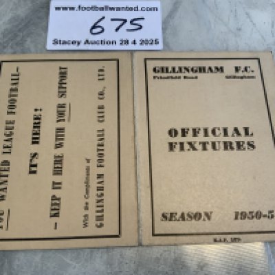 50/51 Gillingham Football Fixture List: Very good condition small card fixture booklet with lightly pencilled results filled out. First season back in the football league covering Eastern Counties League also.