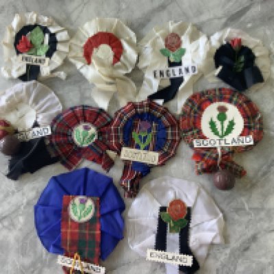 England + Scotland Football Rosettes: Fair condition and all different. (10)