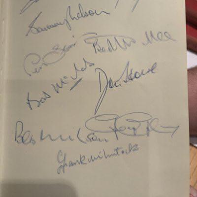 Arsenal 70/71 Signed Bound Volume Of Football Programmes: Complete 1st team home programmes with covers and tokens intact. Signed to inner first page by 10 including Bertie Mee, Rice McLintock McNab and Howe. C/W last match of the season at Tottenham programme when Arsenal won the double.