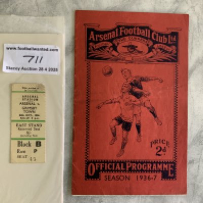 36/37 Arsenal v Grimsby Town Football Programme + Ticket: Inauguration of the East Stand match dated 24 10 1936. Incredibly the ticket is for the East Stand so it will be the first match in the newly built stand. Both good. (2)