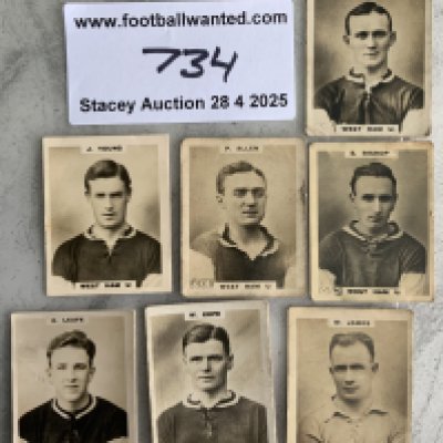 West Ham 1920 - 1921 Pinnace Football Cards: 7 cards in mainly good condition from the set to include Bishop and Young who both played in the 1923 FA Cup Final. (7)