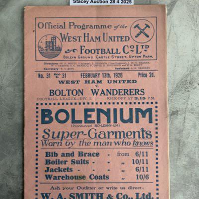 1925 - 1926 West Ham v Bolton Wanderers Football Programme: Excellent condition division 1 programme with no team changes.
