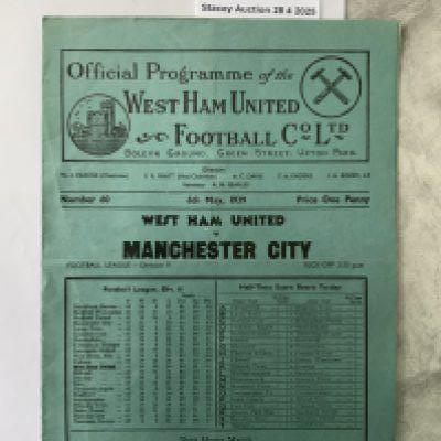 38/39 West Ham v Manchester City Football Programme: Division Two match in very good condition with no team changes.