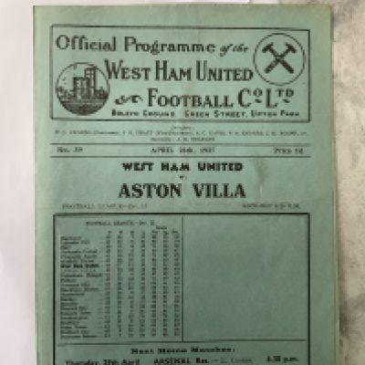 36/37 West Ham v Aston Villa Football Programme: Division Two match in very good condition with no team changes.