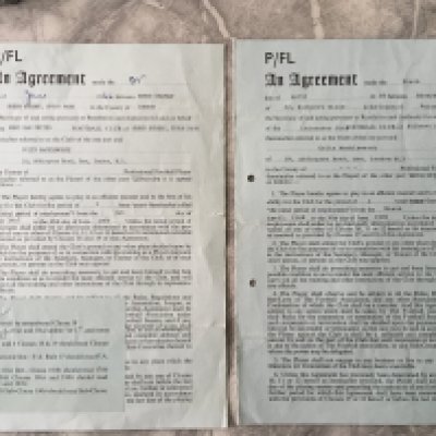 Mackleworth West Ham + Leicester City Football Contracts: West Ham contract for 66/67 hand signed by Colin Mackleworth Ron Greenwood and Eddie Chapman. C/W Leicester contract for 68/69. Please note this is not to be confused with similar replica items reproduced by WH Smith. (2)