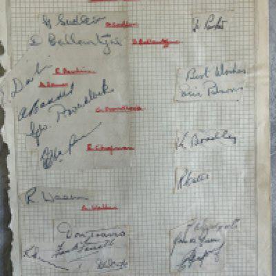 West Ham 1940s Football Autographs: Eighteen 47/48 players stuck down to page. C/W a team group signed by 10.