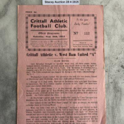 53/54 Crittall Athletic v West Ham A Football Programme: Very good condition Eastern Counties League programme with team changes and score to team page. Dated 26 9 1953.