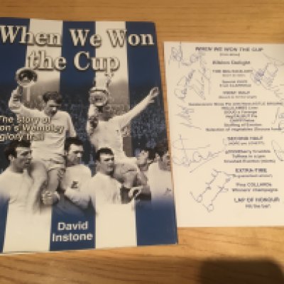 West Brom 1968 FA Cup Final Signed Football Book: When We Won The Cup signed by 14 players in the book. Additionally the fun menu for the book launch is signed by 12. Excellent.