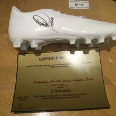 Vladimir Smicer Liverpool Signed Football Boot: Completely white right Adidas boot hand signed by Smicer. C/W COA.