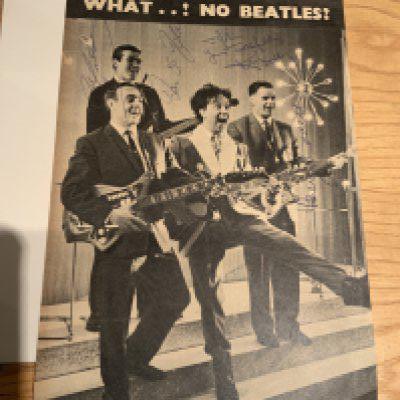 Liverpool + Ken Dodd Signed Picture: Full size magazine picture of Ian St John Billy Liddell and Ron Yeats playing in a band with Ken Dodd. Liverpool players have signed without dedication and Doddy has written To John Yours Toothfully Ken Dodd.