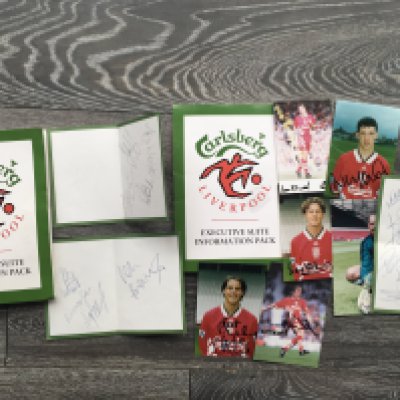 Liverpool Signed Football Memorabilia: Two 1990s executive packs with around 30 small signed photos collected on these visits. Includes Dalglish Hansen Whelan Barnes Venison plus more recent Ruddock Redknapp and James.