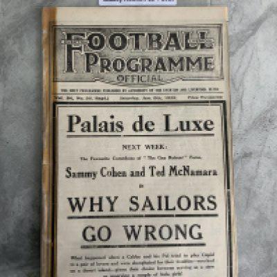 1928 - 1929 Liverpool v Aston Villa Football Programme: Fair condition First Division programme with one team change. Could possibly have been ex bound as it has celotape to spine.