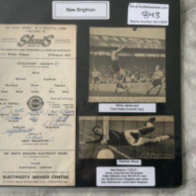 New Brighton Football Autograph Collection: From the 40s 50s and 60s to include autograph page from 48/49 x 11, 47/48 x 11, Harry Toppings 38/39 contract signed by him and manager Bill Sawyer, 50/51 away programme page signed by 11, letter from Harry Gee and other signed magazine pictures. (49 autographs)