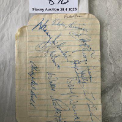 48/49 Blackpool Football Autographs: Exercise book pages signed by 11 of the squad that had played Manchester United in the 1948 final. Includes Johnston Munro Wardlen and Kelly. Additionally there are 19 players from 49/50 on seperate pages including Mortensen Matthews Farm Lewis and Rickett. 30 autographs with some duplication.