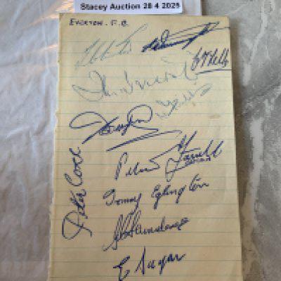 49/50 Everton Football Autographs: Exercise book pages signed by 11 of the squad. Includes Eglington Corr and Farrell.