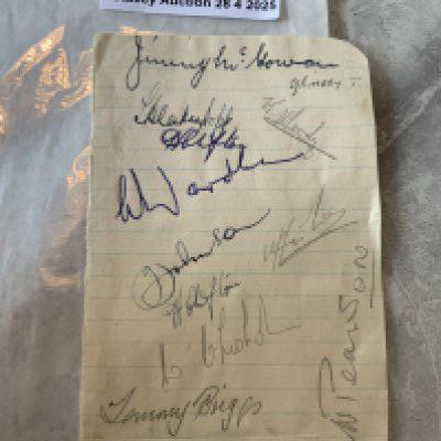 48/49 Grimsby Town Football Autographs: Exercise book pages signed by 12 of the squad. Includes Briggs Pearson Chisholm and Clifton.