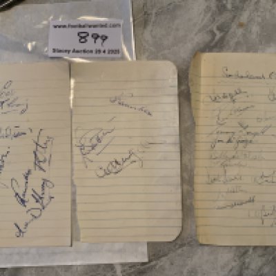 Late 1940s Sunderland Football Autographs: Exercise book page signed by 15 of the squad plus a further two pages signed by 10. Includes Len Shackleton and Dickie Davis.